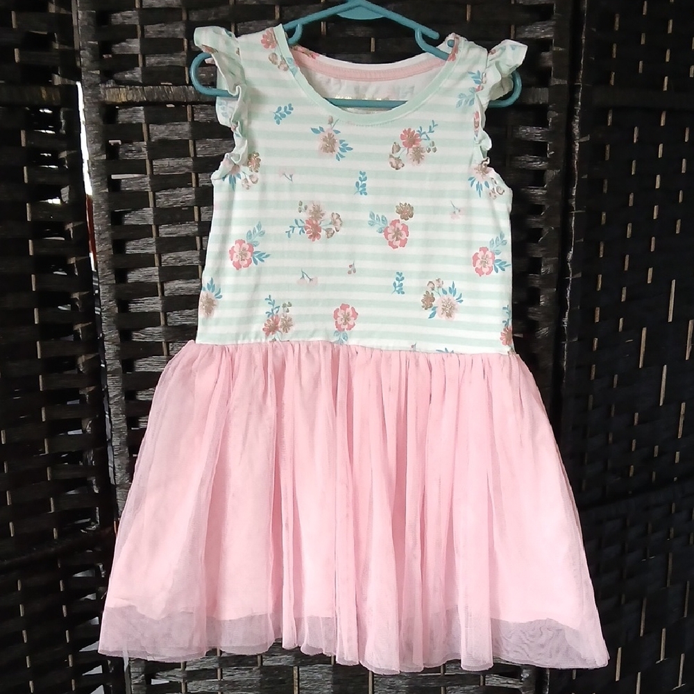 Tommy Bahama Girls Tulle Floral Striped Pink Glitter Girls Dress SZ 5/6